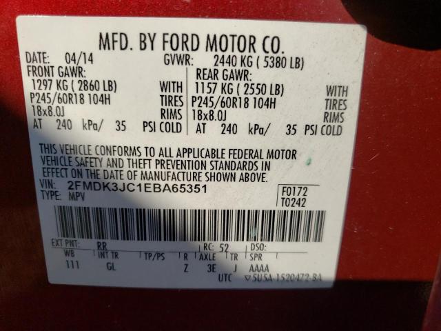 Photo 10 from auction – 2014 FORD EDGE SEL with VIN 2FMDK3JC1EBA65351