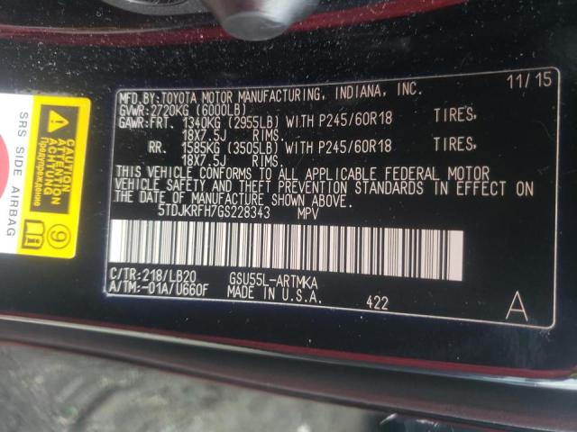 Photo 10 from auction – 2016 TOYOTA HIGHLANDER with VIN 5TDJKRFH7GS228343