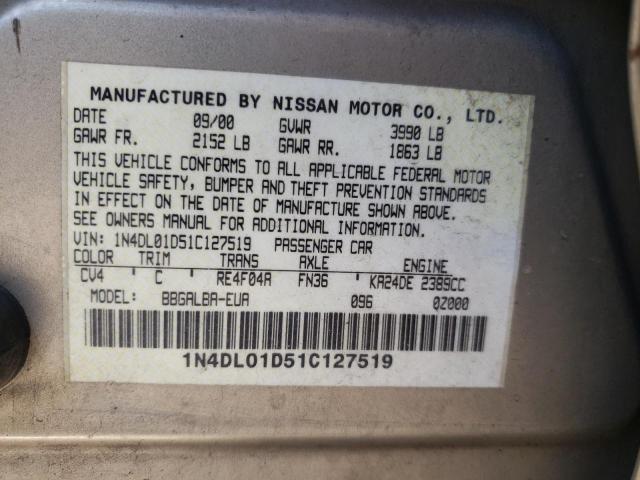 Photo 10 from auction – 2001 NISSAN ALTIMA XE with VIN 1N4DL01D51C127519