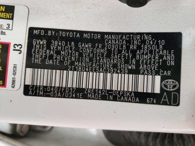 Photo 10 from auction – 2010 TOYOTA COROLLA BA with VIN 2T1BU4EE5AC392439