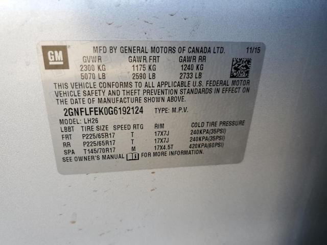 Photo 10 from auction – 2016 CHEVROLET EQUINOX LT with VIN 2GNFLFEK0G6192124