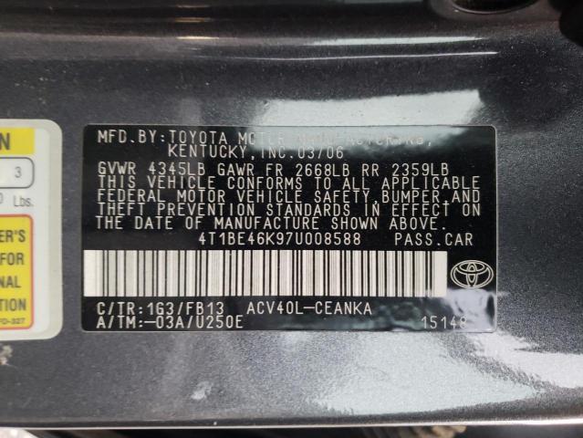 Photo 10 from auction – 2007 TOYOTA CAMRY CE with VIN 4T1BE46K97U008588