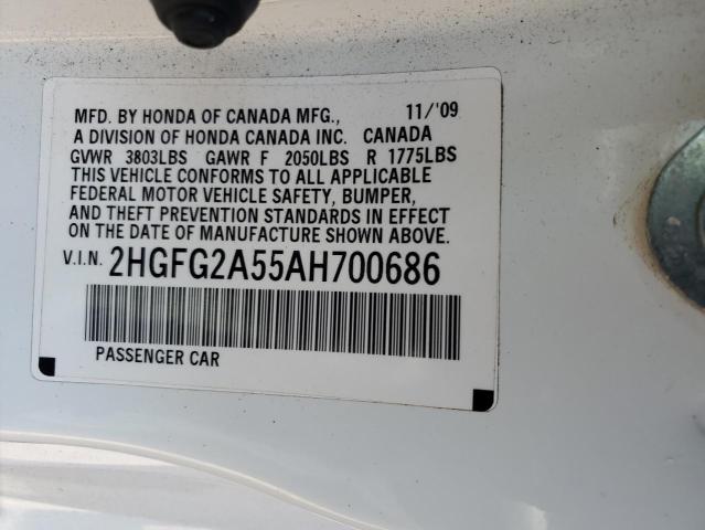 Photo 10 from auction – 2010 HONDA CIVIC SI with VIN 2HGFG2A55AH700686