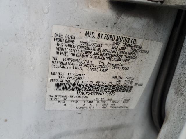 Photo 10 from auction – 2008 FORD TAURUS SEL with VIN 1FAHP24W98G175879