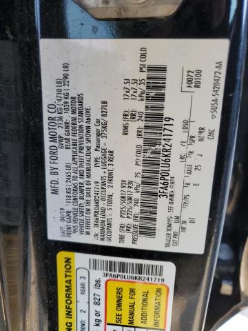 Photo 10 from auction – 2019 FORD FUSION SE with VIN 3FA6P0LU6KR241719