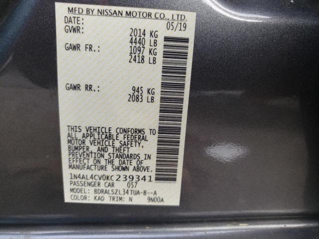 Photo 10 from auction – 2019 NISSAN ALTIMA SR with VIN 1N4AL4CV0KC239341