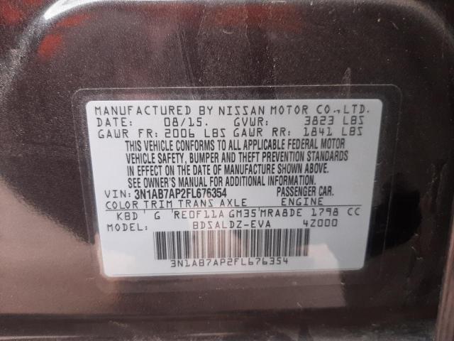 Photo 10 from auction – 2015 NISSAN SENTRA S with VIN 3N1AB7AP2FL676354