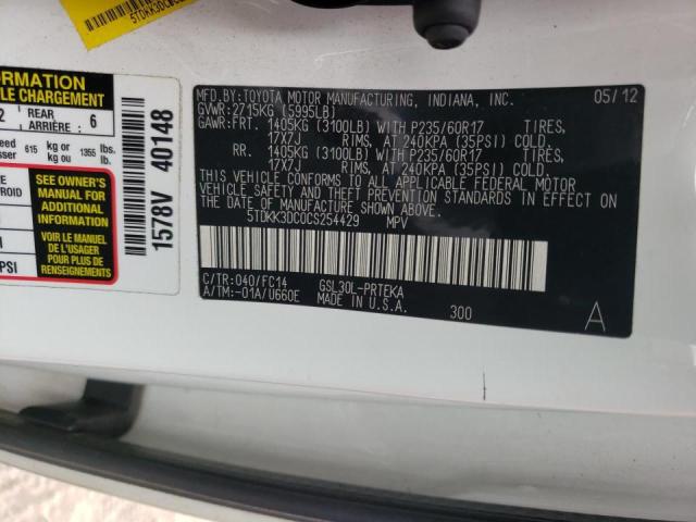 Photo 10 from auction – 2012 TOYOTA SIENNA LE with VIN 5TDKK3DC0CS254429