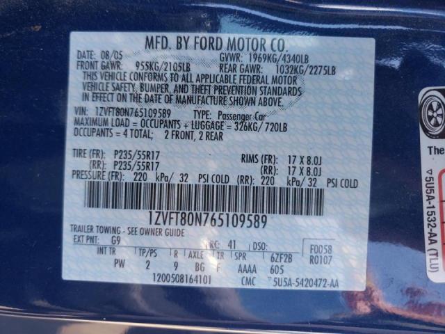 Photo 10 from auction – 2006 FORD MUSTANG with VIN 1ZVFT80N765109589