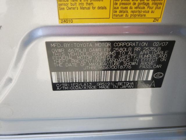 Photo 10 from auction – 2007 LEXUS GS 350 with VIN JTHBE96S670018776