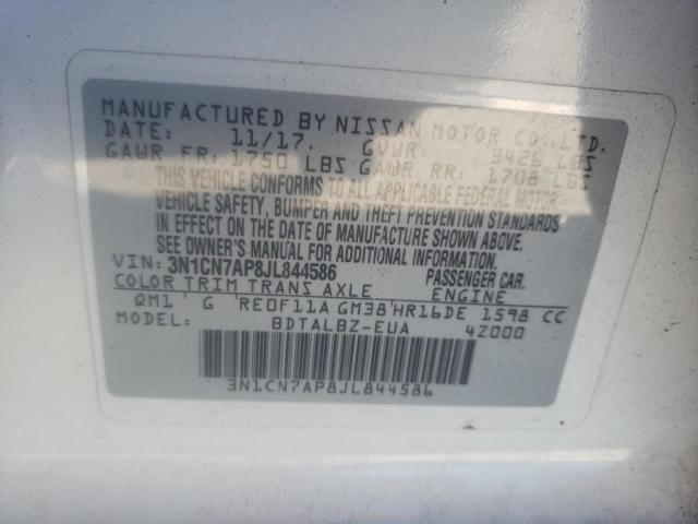 Photo 10 from auction – 2018 NISSAN VERSA S with VIN 3N1CN7AP8JL844586
