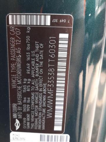 Photo 10 from auction – 2008 MINI COOPER with VIN WMWMF33538TT60301