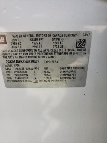 Photo 10 from auction – 2017 GMC TERRAIN SL with VIN 2GKALMEK3H6319378
