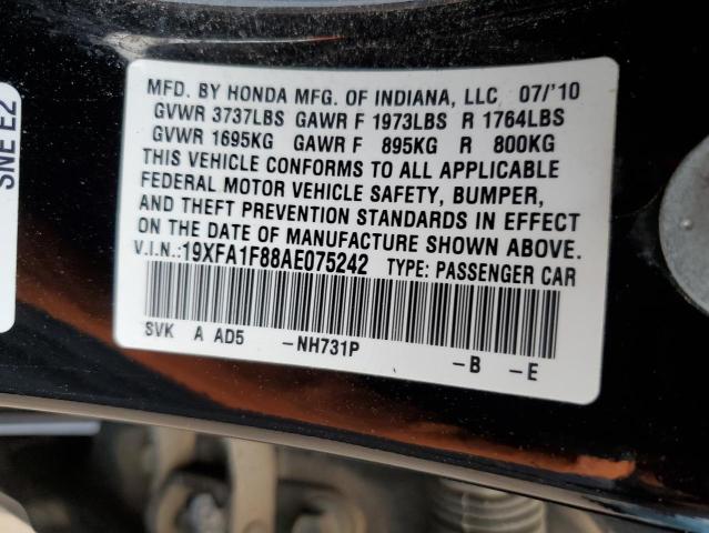 Photo 10 from auction – 2010 HONDA CIVIC EX with VIN 19XFA1F88AE075242