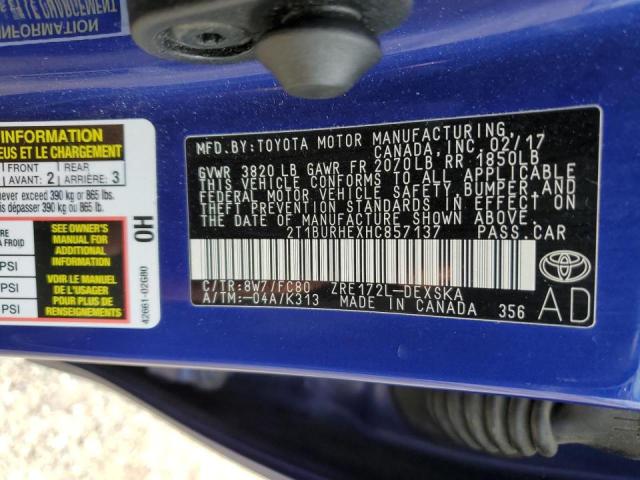 Photo 10 from auction – 2017 TOYOTA COROLLA L with VIN 2T1BURHEXHC857137