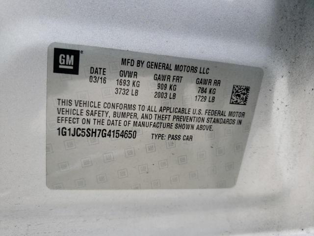 Photo 10 from auction – 2016 CHEVROLET SONIC LT with VIN 1G1JC5SH7G4154650