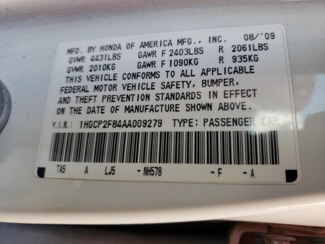 Photo 10 from auction – 2010 HONDA ACCORD EXL with VIN 1HGCP2F84AA009279