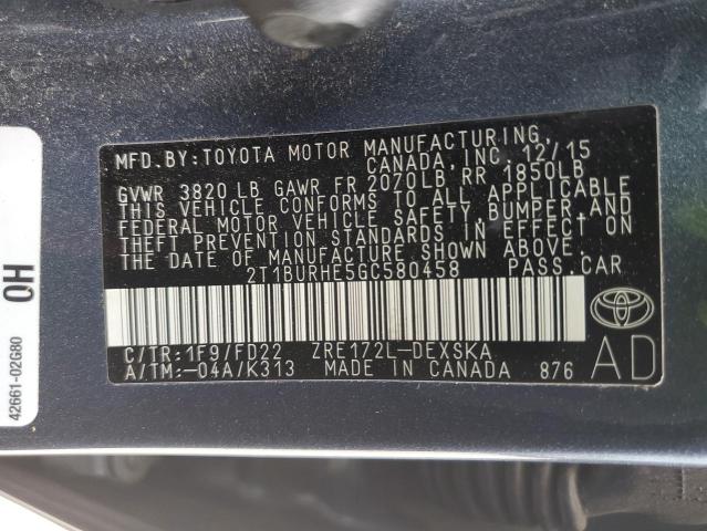 Photo 10 from auction – 2016 TOYOTA COROLLA L with VIN 2T1BURHE5GC580458