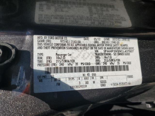 Photo 10 from auction – 2012 FORD FOCUS SEL with VIN 1FAHP3M29CL437807