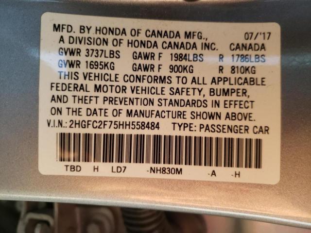 Photo 10 from auction – 2017 HONDA CIVIC EX with VIN 2HGFC2F75HH558484