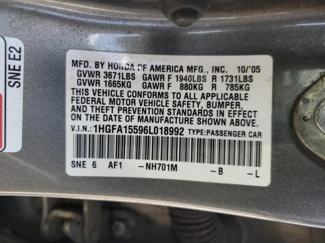 Photo 10 from auction – 2006 HONDA CIVIC LX with VIN 1HGFA15596L018992