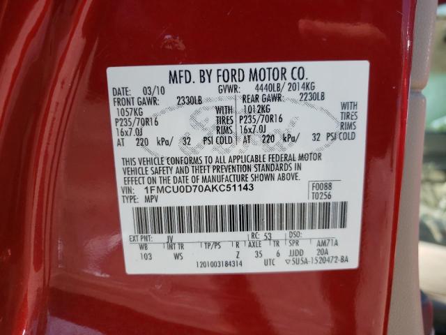 Photo 10 from auction – 2010 FORD ESCAPE XLT with VIN 1FMCU0D70AKC51143