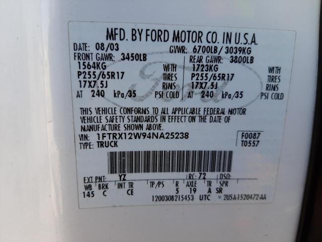 Photo 10 from auction – 2004 FORD F150 with VIN 1FTRX12W94NA25238