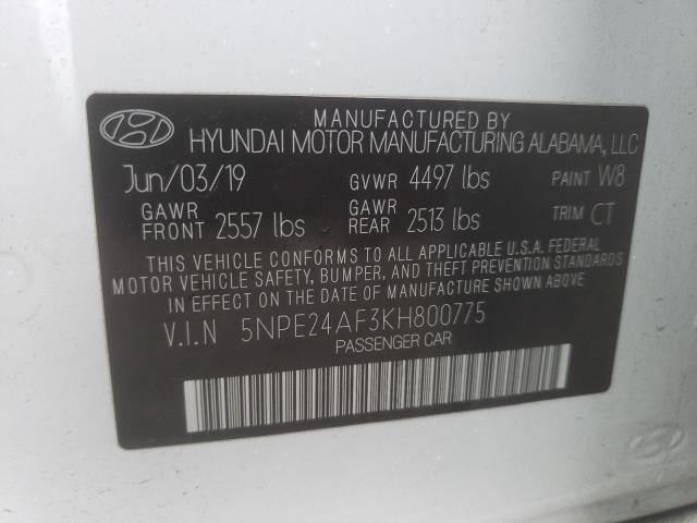 Photo 10 from auction – 2019 HYUNDAI SONATA SE with VIN 5NPE24AF3KH800775