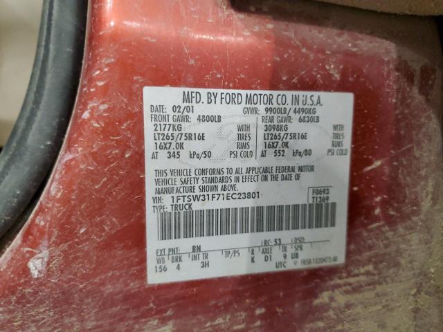 Photo 10 from auction – 2001 FORD F350 SRW S with VIN 1FTSW31F71EC23801