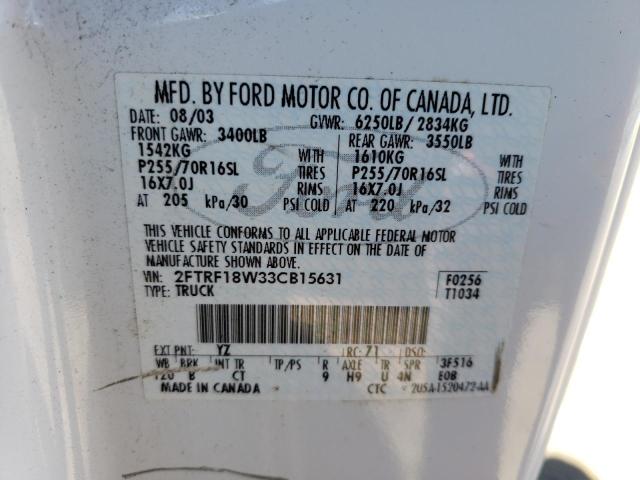 Photo 10 from auction – 2003 FORD F150 with VIN 2FTRF18W33CB15631