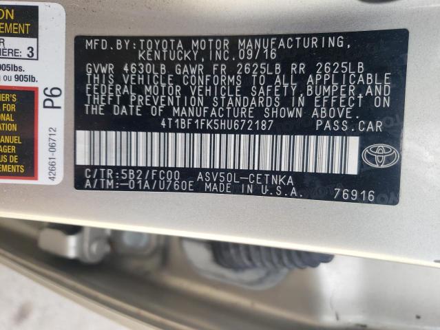 Photo 10 from auction – 2017 TOYOTA CAMRY LE with VIN 4T1BF1FK5HU672187