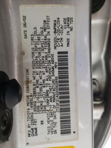 Photo 10 from auction – 2002 TOYOTA HIGHLANDER with VIN JTEGF21A220062899
