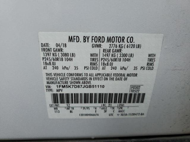 Photo 10 from auction – 2018 FORD EXPLORER X with VIN 1FM5K7D87JGB51110