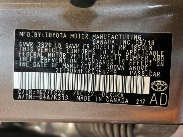 Photo 10 from auction – 2019 TOYOTA COROLLA L with VIN 2T1BURHE5KC159719