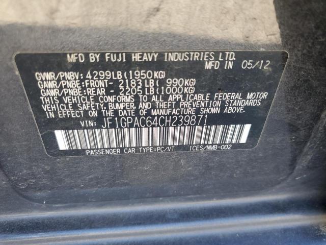 Photo 10 from auction – 2012 SUBARU IMPREZA PR with VIN JF1GPAC64CH239871