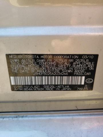 Photo 10 from auction – 2010 LEXUS IS 250 with VIN JTHCF5C25A2034266