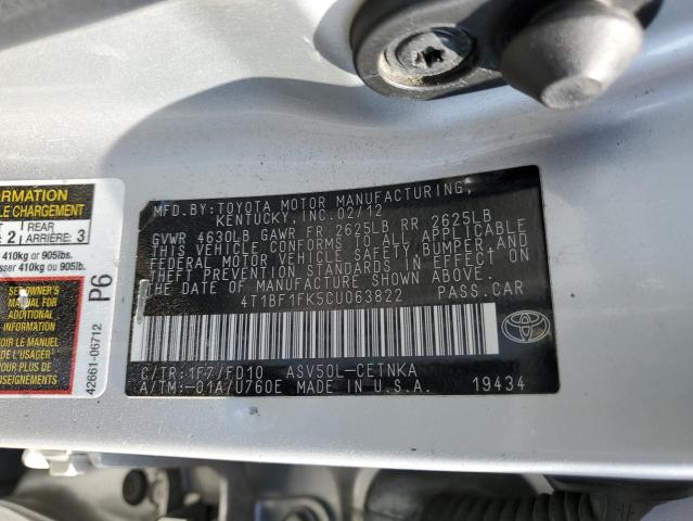 Photo 10 from auction – 2012 TOYOTA CAMRY BASE with VIN 4T1BF1FK5CU063822