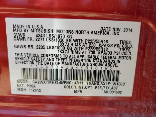 Photo 10 from auction – 2015 MITSUBISHI OUTLANDER with VIN 4A4AR3AU6FE018102