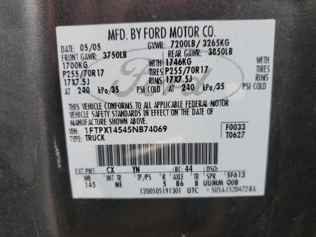 Photo 10 from auction – 2005 FORD F150 with VIN 1FTPX14545NB74069