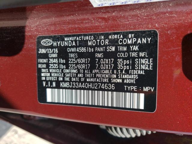 Photo 10 from auction – 2017 HYUNDAI TUCSON LIM with VIN KM8J33A40HU274636