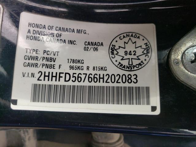 Photo 10 from auction – 2006 ACURA CSX PREMIU with VIN 2HHFD56766H202083