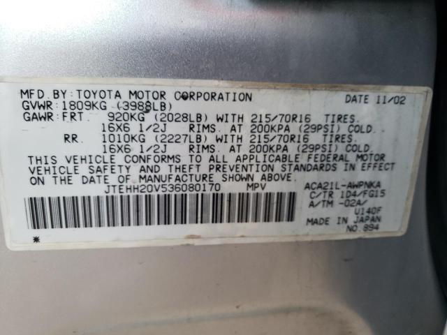 Photo 10 from auction – 2003 TOYOTA RAV4 with VIN JTEHH20V536080170