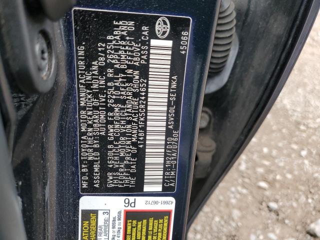 Photo 10 from auction – 2012 TOYOTA CAMRY BASE with VIN 4T4BF1FK5CR244652