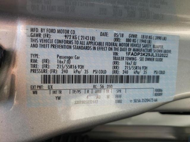 Photo 10 from auction – 2018 FORD FOCUS SE with VIN 1FADP3K29JL332022