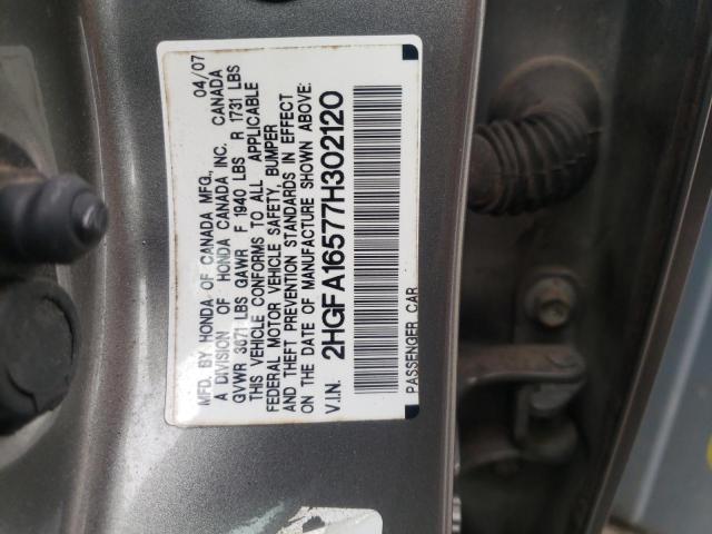 Photo 10 from auction – 2007 HONDA CIVIC LX with VIN 2HGFA16577H302120