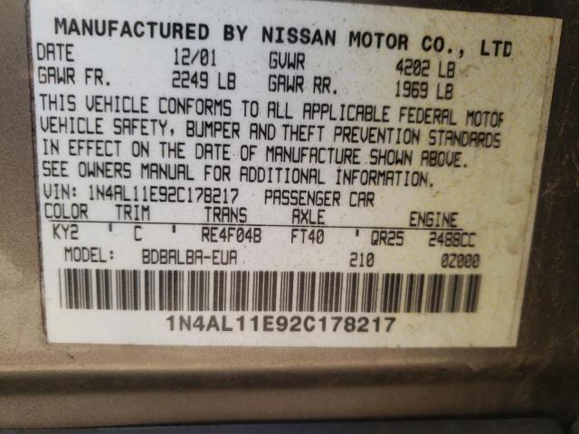 Photo 10 from auction – 2002 NISSAN ALTIMA BAS with VIN 1N4AL11E92C178217