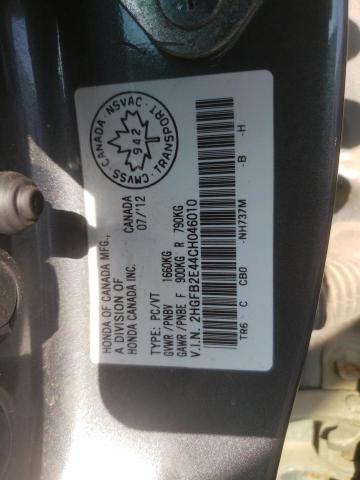 Photo 10 from auction – 2012 HONDA CIVIC LX with VIN 2HGFB2E44CH046010
