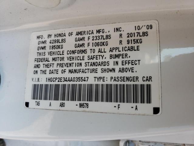 Photo 10 from auction – 2010 HONDA ACCORD LX with VIN 1HGCP2E34AA035547