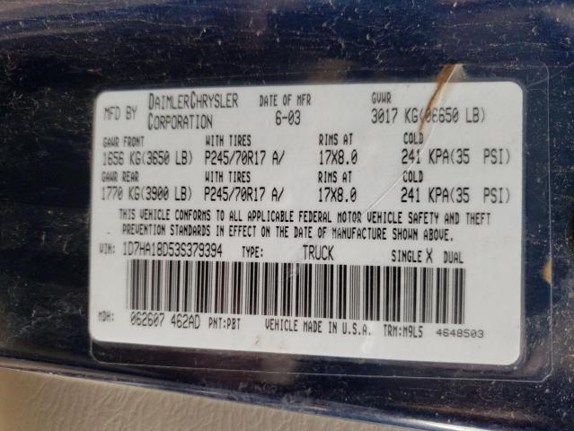 Photo 10 from auction – 2003 DODGE RAM 1500 S with VIN 1D7HA18D53S379394