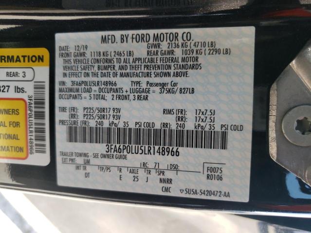 Photo 10 from auction – 2020 FORD FUSION SE with VIN 3FA6P0LU5LR148966